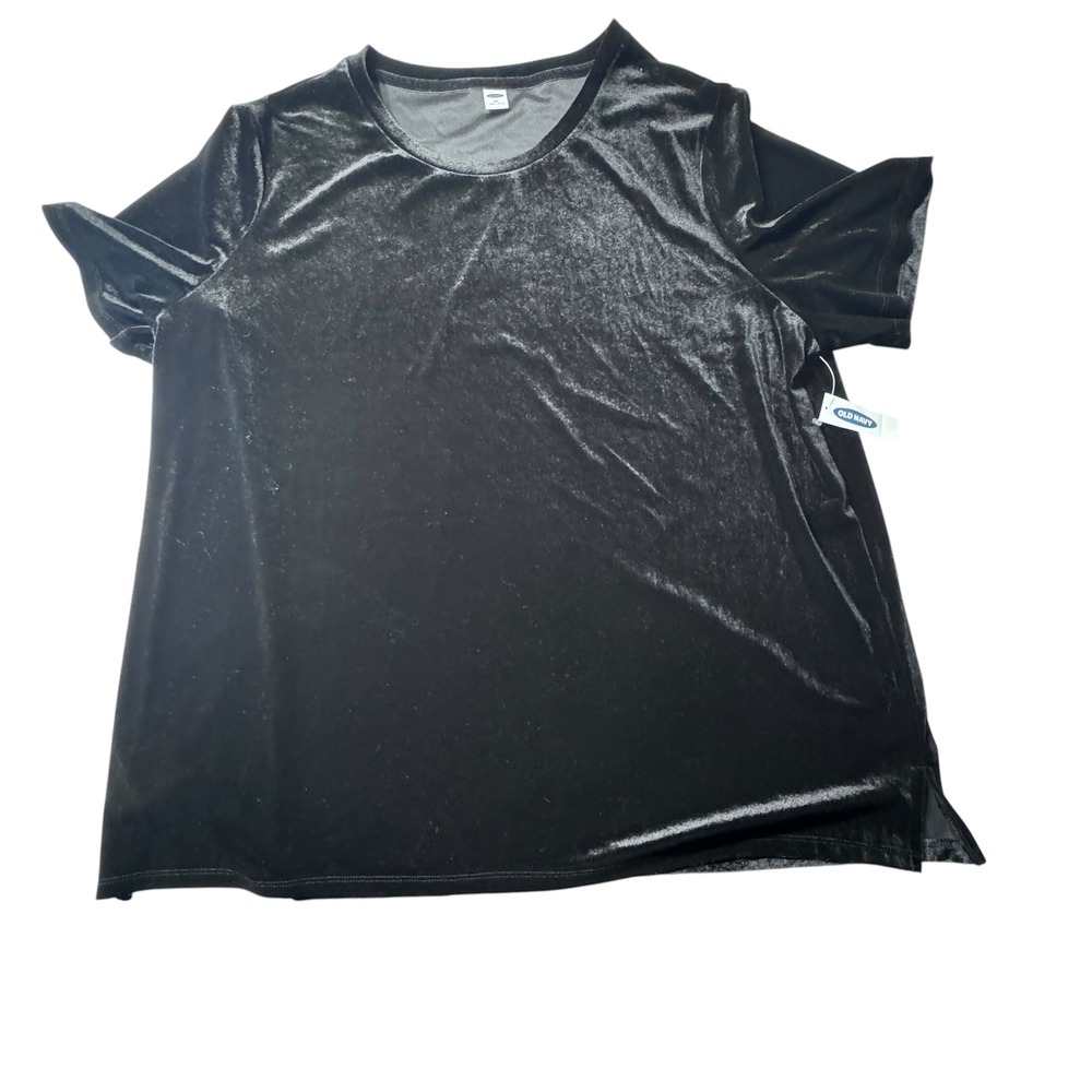 Old Navy Velvet Tee Womens XXL Black Short Sleeve Side Slit Holiday Luxe